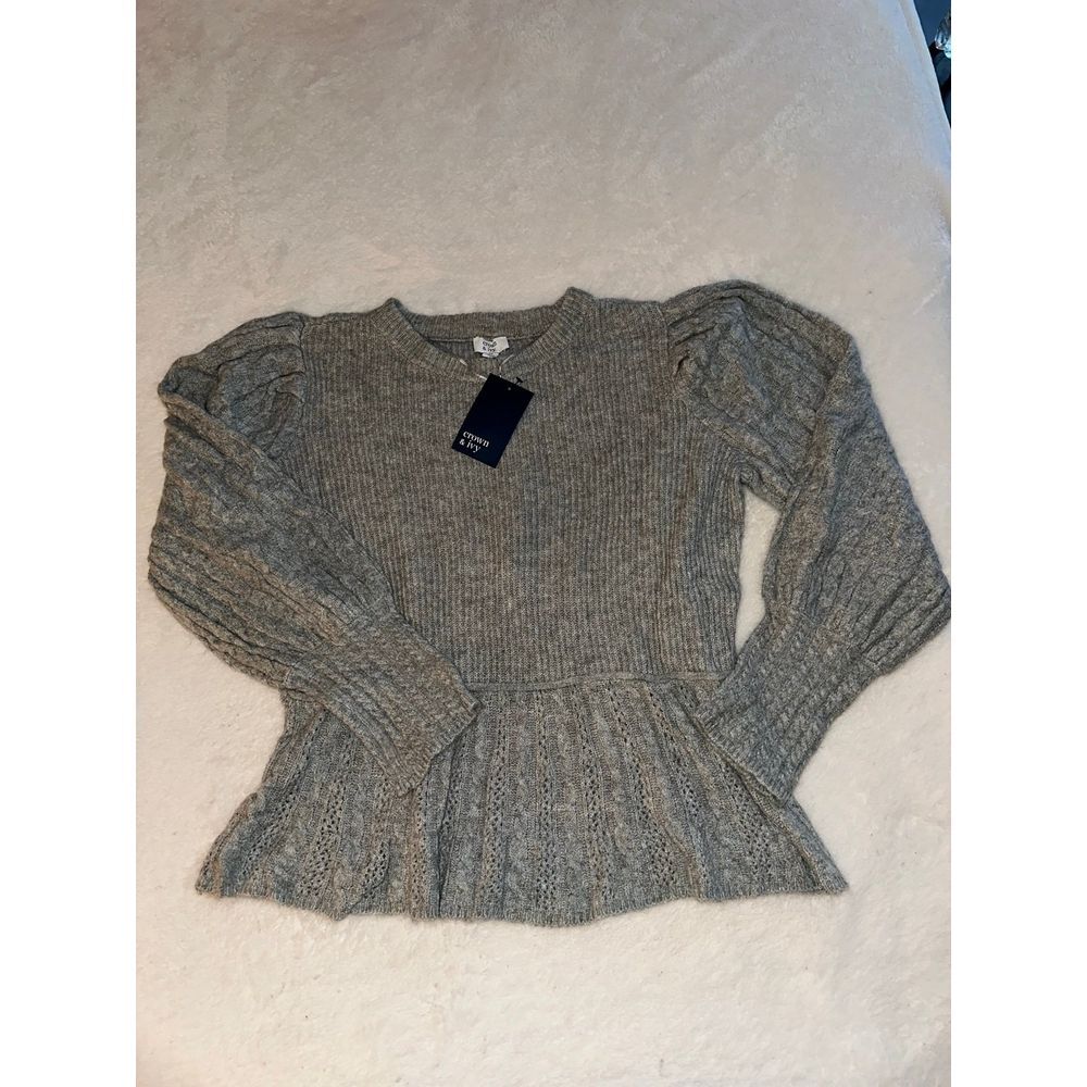 Crown & Ivy Peplum‎ Puff Sleeve Sweater NWT